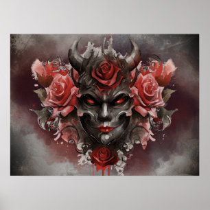 Wizardry Mörk Horned Demon med Glowing Red Ögon Poster
