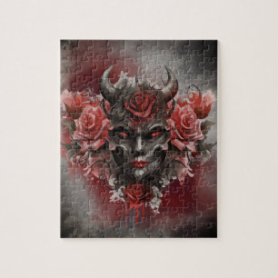 Wizardry Mörk Horned Demon med Glowing Red Ögon Pussel