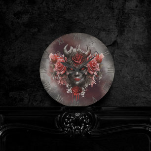 Wizardry Mörk Horned Demon med Glowing Red Ögon Rund Klocka