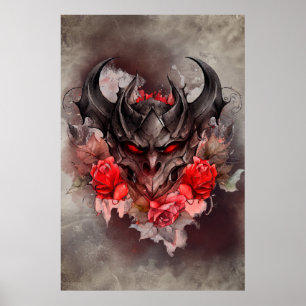 Wizardry Red Eyed Smoky Demon Beast med Ro Poster