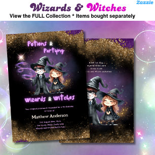 Wizards and Witches Son's Daughters Birthday Magic Inbjudningar