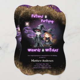Wizards and Witches Son's Daughters Birthday Magic Inbjudningar