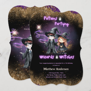 Wizards and Witches Son's Daughters Birthday Magic Inbjudningar