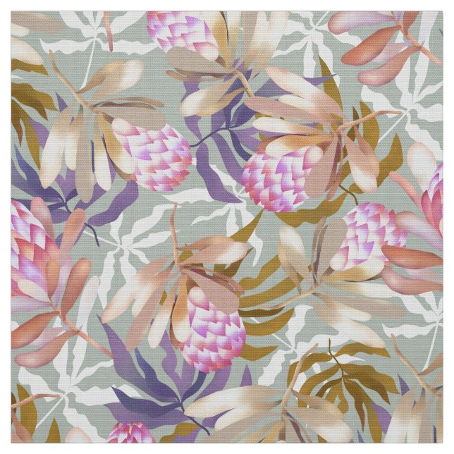 Wlid Flowers Protea Grått Tyg (Provkarta)