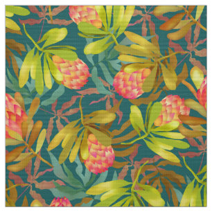 Wlid Flowers Protea Teal Fabric Tyg