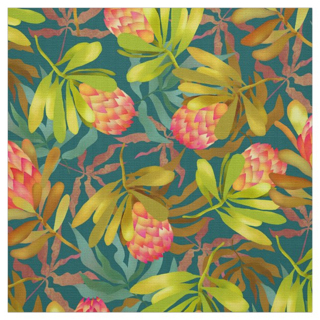 Wlid Flowers Protea Teal Fabric Tyg (Provkarta)