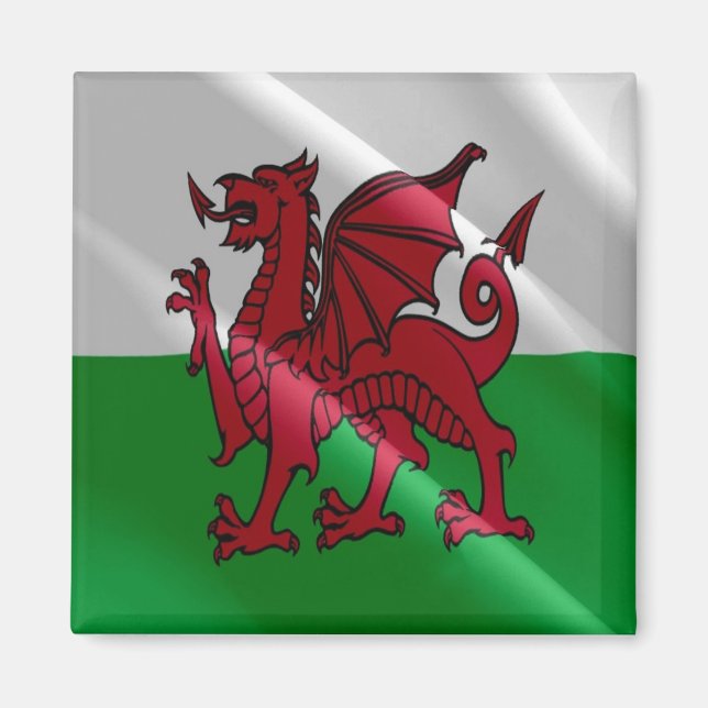 WLS002 Wave FLAGGA welsh WALES, Fridge Magnet (Framsidan)