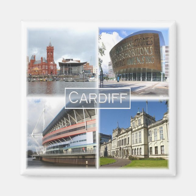 WLS003 CARDIFF, Wales, Fridge Magnet (Framsidan)