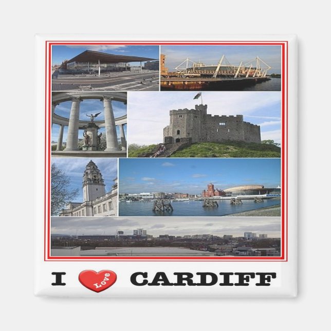 WLS021 CARDIFF I KÄRLEK, Wales, Europa, Fridge Magnet (Framsidan)