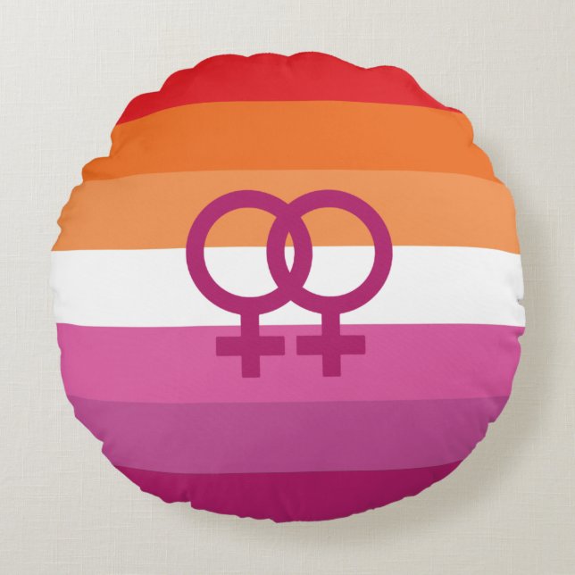 WLW Lesbisk Prideflagga Rund Kudde (Framsidan)
