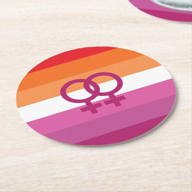 WLW Lesbisk Prideflagga Underlägg Papper Rund (Vinklad)