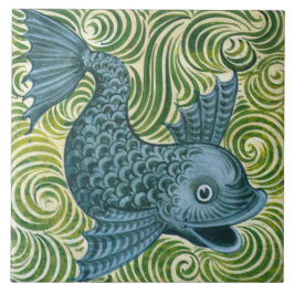 Wm De Morgan Blue Dolphin Tile (vänd höger) Kakelplatta