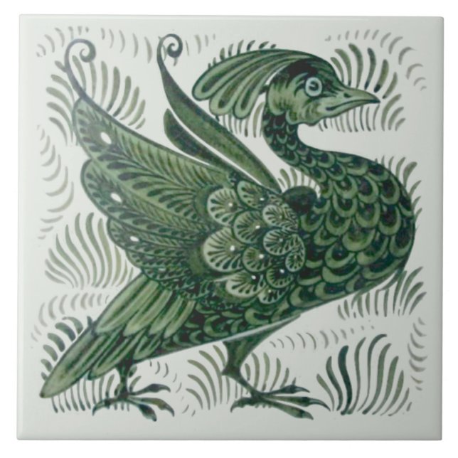 Wm De Morgan Grönt Bird Arts & Crafts Tile (Lämnat Kakelplatta (Framsidan)