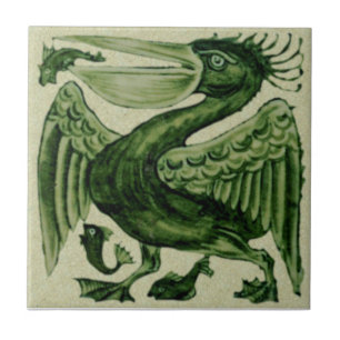 Wm De Morgan Grönt Pelican Repro Ceramic Tile Kakelplatta