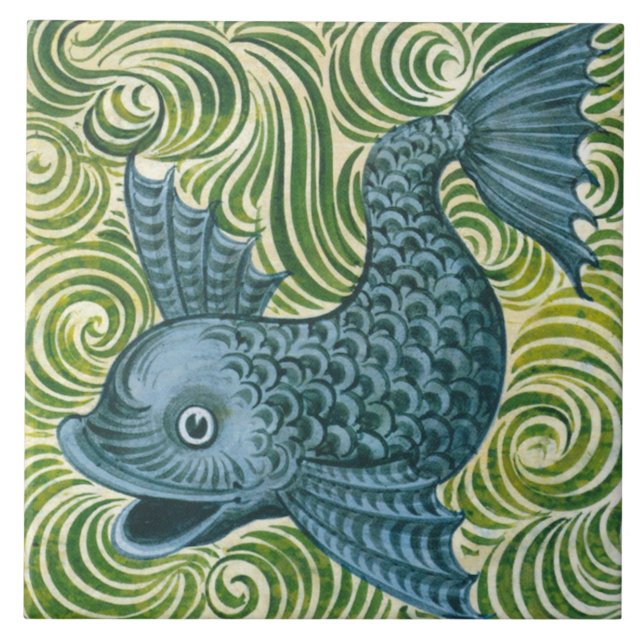 Wm De Morgan Lämnat att möta Blå delfinpanelens Re Kakelplatta (Framsidan)