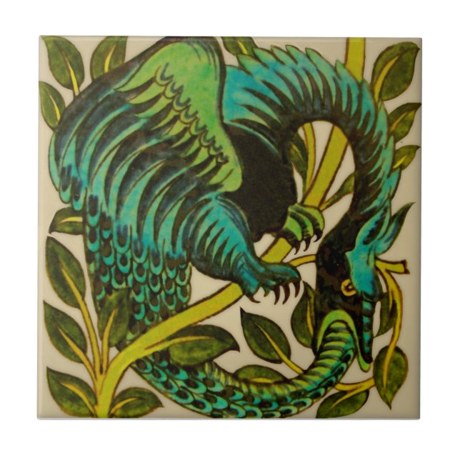 Wm DeMorgan Hand målade Dragon c1900 repro Kakelplatta (Framsidan)