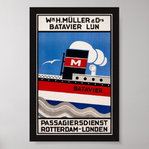 Wm. H. Muller Batavier Lijn Vintage Affisch 1929