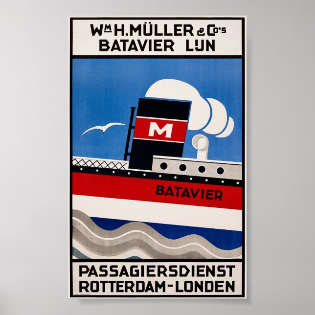 Wm. H. Muller Batavier Lijn Vintage affisch 1929 (Framsidan)