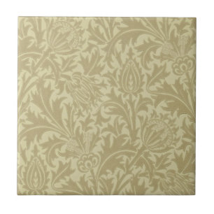 WM Morris Ochre Thistle Arts & Crafts Repro Tile Kakelplatta