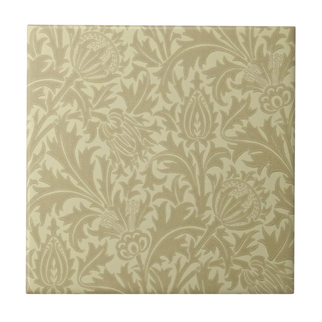 WM Morris Ochre Thistle Arts & Crafts Repro Tile Kakelplatta (Framsidan)