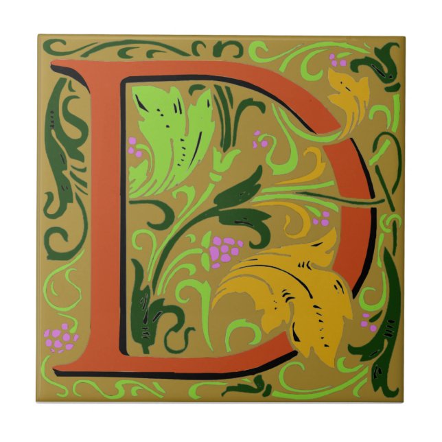 Wm Morris Ornate Brev ’D’ Initial Ceramic Tile Kakelplatta (Framsidan)