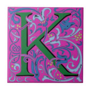 Wm Morris Ornate Brev ’K’ Initial Ceramic Tile Kakelplatta