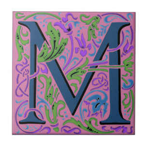 Wm Morris Ornate Brev ’M’ Initial Ceramic Tile Kakelplatta