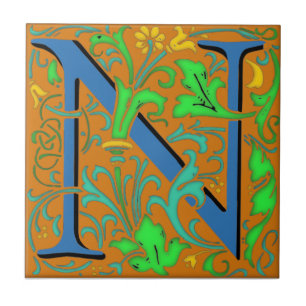 Wm Morris Ornate Brev ’N’ Initial Ceramic Tile Kakelplatta