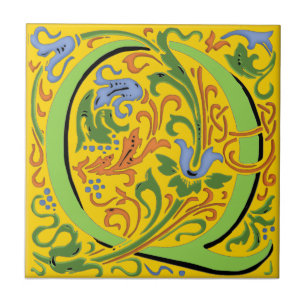 Wm Morris Ornate Brev ’Q’ Initial Ceramic Tile Kakelplatta