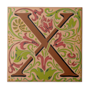 Wm Morris Ornate Initial ’X’ Brev Ceramic Tile Kakelplatta