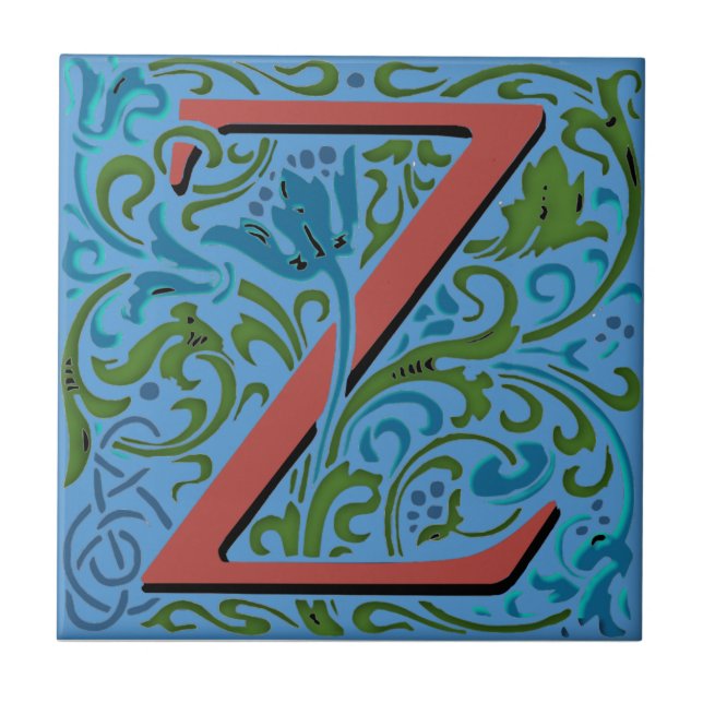 Wm Morris Ornate Initial ’Z’ Brev Ceramic Tile Kakelplatta (Framsidan)