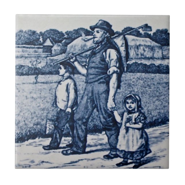 WM Wise Land Village Life Family Antique Repro Kakelplatta (Framsidan)