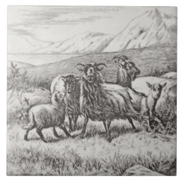 Wm Wise Minton Boskap Goats Tile Repro c1879 Kakelplatta