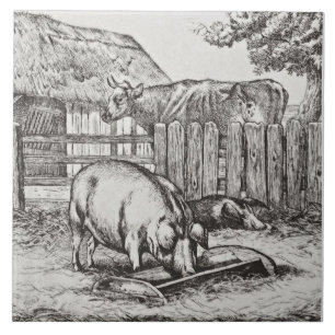 WM Wise Minton Boskap Grisar Tile Repro c 1879 Kakelplatta