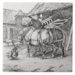WM Wise Minton Boskap Horses Tile Repro Kakelplatta