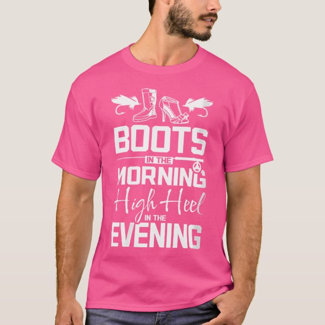 Wo Boots i High Heel-Flygfisket på morgonen T Shirt (Framsida)