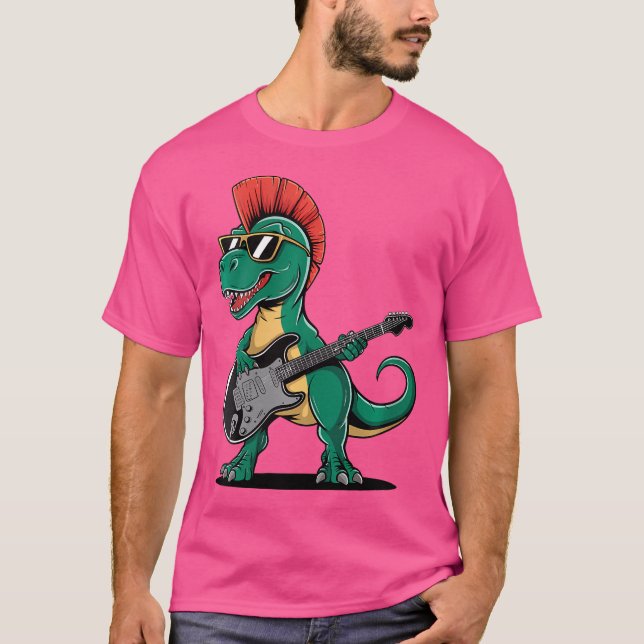 Wo Coola Punk Sten Dinosaur with Guitar Funny Musi T Shirt (Framsida)