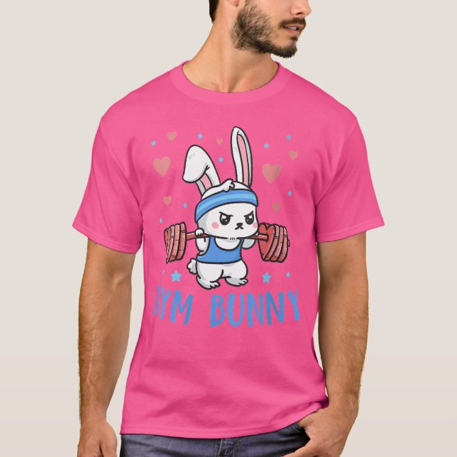 Wo Gym Bunny Funny Workout Clothes Hearts Barbell T Shirt (Framsida)