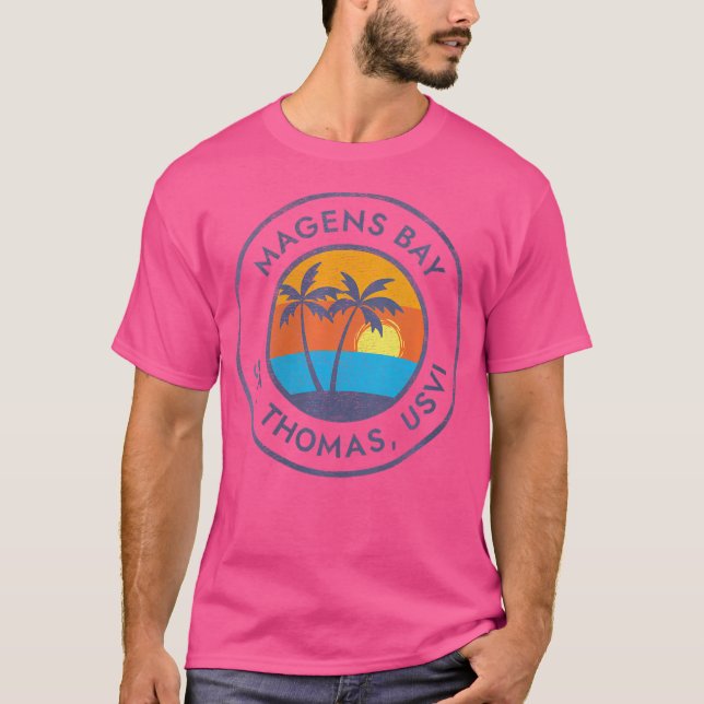 Wo Magens Bay St Thomas Usvi Sunset Faded Distress T Shirt (Framsida)