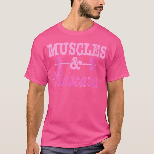 Wo Muscles Mascara Rosa Barbell T Shirt (Framsida)