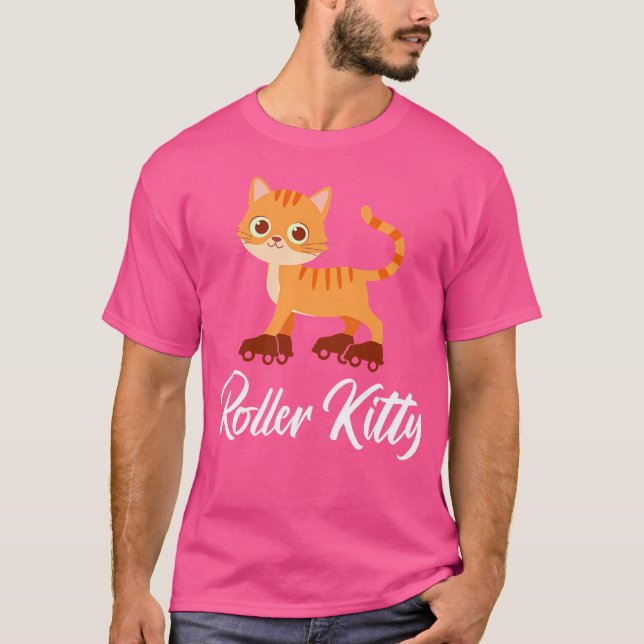 Wo Roller Kitten Roller Skating Girl T Shirt (Framsida)