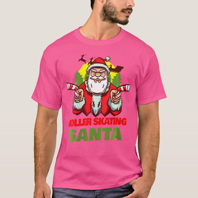 Wo Roller Skating Santa Claus Christmas Holiday Ro T Shirt (Framsida)