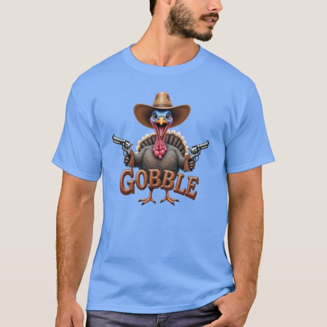 Wobble Turkey With Gun Thanksgiving T Shirt (Framsida)