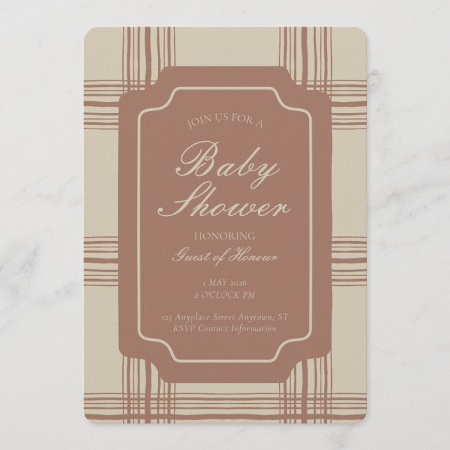 Wobbly Plaid Geometric Gender Neutral Beige Brown Inbjudningar (Framsida)