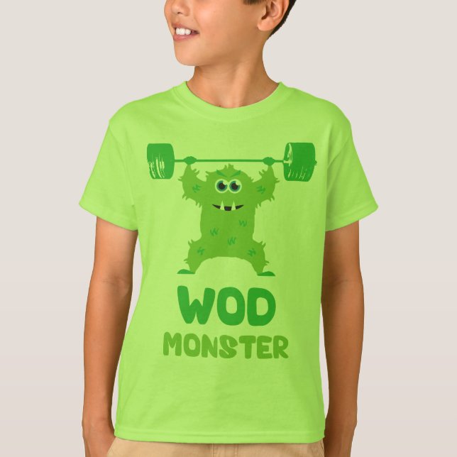 WOD Monster (Cute Barbell Snatch Monster) T Shirt (Framsida)