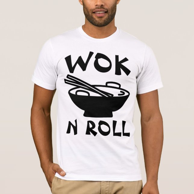 WOK N ROLL Chinese food Funny T-shirts (Framsida)