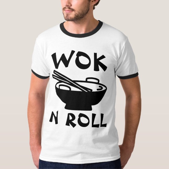 WOK N ROLL Chinese food Funny T-shirts (Framsida)