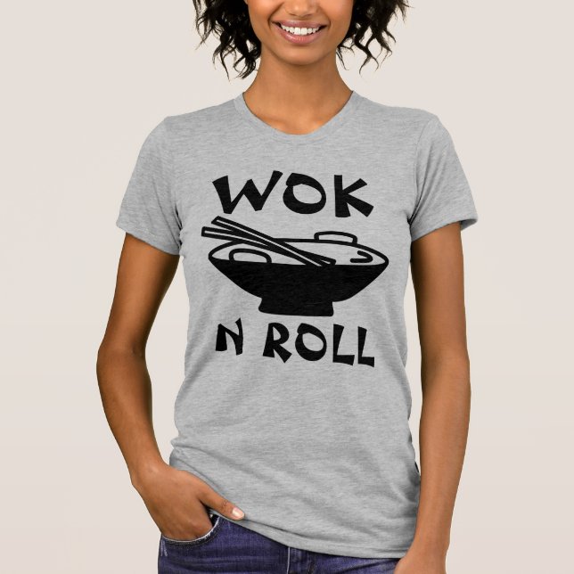 WOK N ROLL Chinese food Funny T-shirts (Framsida)