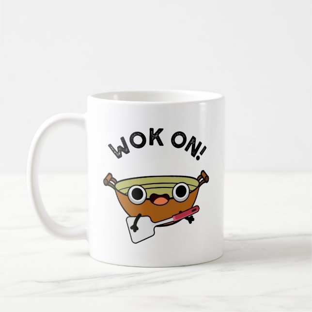 Wok on Funny China Cooking Pun Kaffemugg (Vänster)