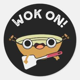 Wok On Ley China Cooking Pun Mörk BG Runt Klistermärke